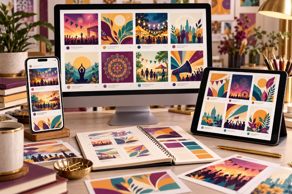 Social media post concepts across multiple screens