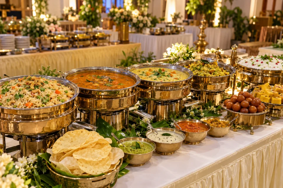 Vegetarian buffet with South Indian dishes