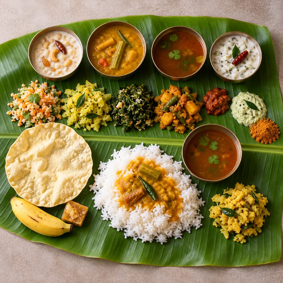 Illustrative South Indian meal served on a banana leaf